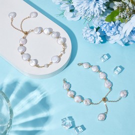 UNICRAFTALE 2Pcs Adjustable Dainty Pearl Bracelets Golden Bracelets for Women 15cm Natural Keshi Pearl Slider Bracelet Trendy Tennis Beaded Bracelet for Ladies Jewelry Gifts for Birthday