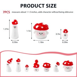 DXNQ Set of 7 Cute Mini Mushroom Car Ornament, Kawaii Mushrooms Dashboard Decor with Glue Dots, Funny Mini Mushroom Rear View Mirror Interior Decorations for Women, Car Accessories