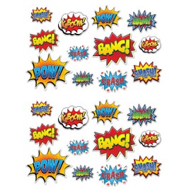 Beistle Hero Action Sign Cut Outs 24 Piece Comic Decorations Birthday Party Supplies 6” – 12.5”, Multicolored