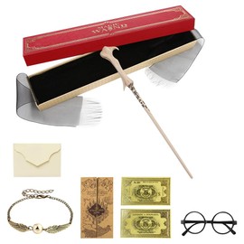 WDKXCN Voldemort Wand, 37CM Elder Wands Harry With Steel Core and Resin, Magic Voldemort Wand in Gift Box with Gold-Stamped Tickets, Acceptance Letter, Map, Black Glasses, Bracelet
