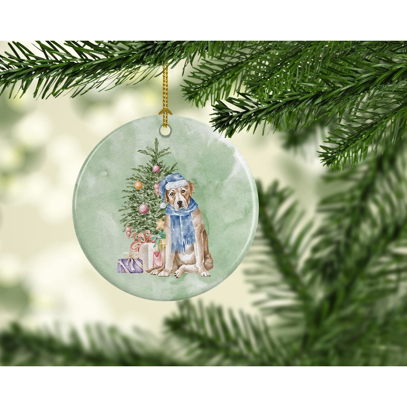 Christmas Yellow Labrador Retriever Ceramic Ornament