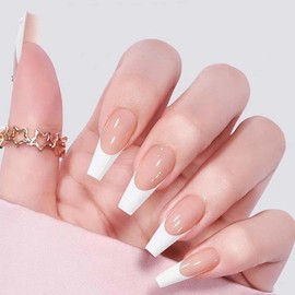 French Tip Press on Nails Long Coffin Fake Nails White French Tip Nails Press ons Acrylic Nails Cute False Nails Glossy Glue on Nails Artificial Stick on Nails for Women Manicure Decorations 120 Pcs