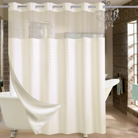 Conbo Mio Extra Wide No Hook Shower Curtain with Snap in Liner Set, 108" x 74" Hotel Luxury Beige Shower Curtains for Bathroom with See Through Top Window, Waterproof, Washable 108W x 74H