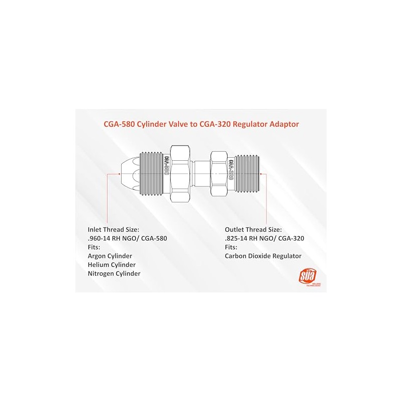 SÜA - Argon Cylinder (CGA-580) to Carbon Dioxide CO2 Regulator/Flowmeter