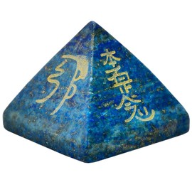 KYEYGWO Reiki Healing Crystal Pyramid Gemstone with Usui Reiki Symbols, Energy Healing Stone Pyramids Fengshui Figures for Spiritual Meditation and Home Decoration, Lapis Lazuli