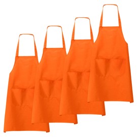 QUARKZMAN 4 Stück Schürze 70x60cm Unisex Restaurant Küche Kochschürzen Nicht-Verstellbare Maschinenwaschbare Kochschürzen mit 2 Taschen zum Kochen BBQ Malen Zeichnen Handwerk, Orange