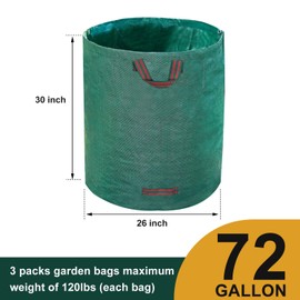 Hugeleaf 3 Packs 72 Gallon Reusable Yard Waste Bags, Collapsible Leaf Bags with Reinforced Handles, Extra Large Heavy Duty Garden Waste Bags for Leaves Garden Clean Up