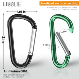 hbblie 2" Aluminum D Ring Carabiners Clips 20 PCS Spring Loaded Gate Small Keychain Carabiner Clip Set Outdoor Camping Mini Lock Snap Hooks Spring Link Key Chain Durable