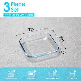 NUTRIUPS 3 Pack 7 Inch Glass Dinner Plates, Tempered Glass Dessert Plate Set For Kitchen,Glass Serving Plates, Dinnerware Dish Set, Dishwasher & Microwave Safe