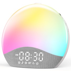 ecozy Sunrise Alarm Clock, White Noise Sound Machine, Upgraded Backlit Buttons for Bedrooms, 26 Soothing Sounds, 17 Night Lights, Bluetooth Speaker, Wake Up Sunlight for Heavy Sleepers, Wood