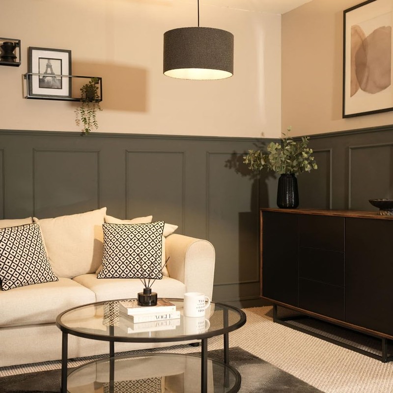 Modern Charcoal Grey Boucle Cylinder Ceiling Pendant Lampshade/Table Lamp Drum