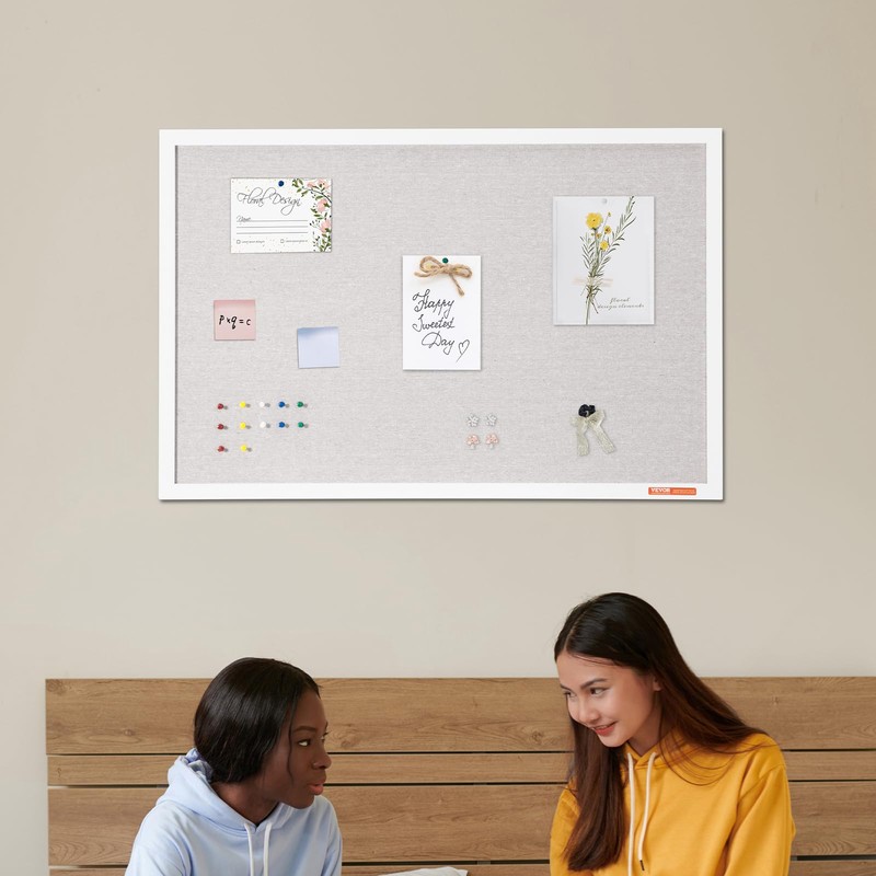 VEVOR 36"x24" White Cork Board with Linen Surface – Stylish