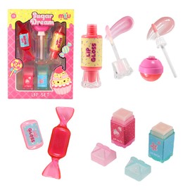 M&U MAKE YOU UP 5pc Lip Gloss & Lip Balm Set for Kids - 3 Candy Shaped Glossy Tubes and 2 Moisturizing Cube Balms | Non Toxic Fruity Flavored Makeup Kit, Sweet Dessert Party Favors for Girls Birthday