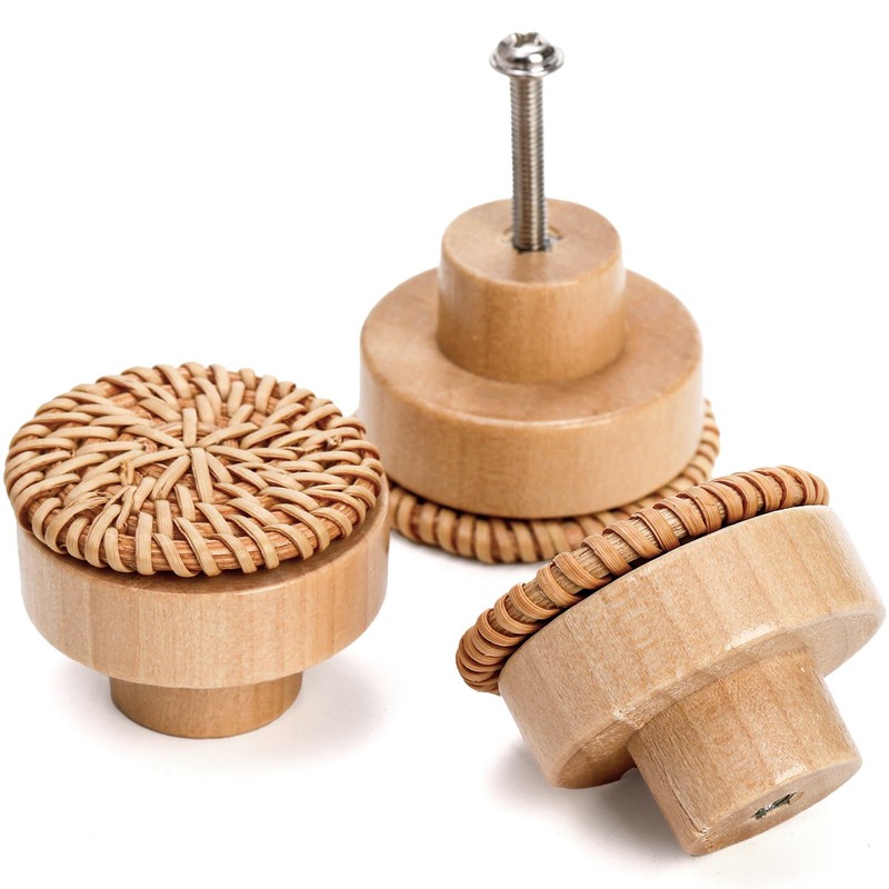 Nicunom 16 Pack Boho Rattan Dresser Knobs, Round Cabinet Knobs