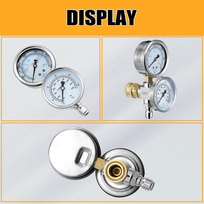 JOEJET Pressure Washer Gauge, Pressure Washer Pressure Gauge and Temperature