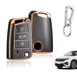 Ruayia Autoschlssel Hlle Kompatibel mit VW Golf 7, MK7 , TPU Silikon Schlsselhlle Cover fr Polo Golf Passat Beetle Caddy T5 Up EOS Tiguan Skoda A5 Seat Leon Altea, 3-Tasten - Goldener Rand-Schwarz