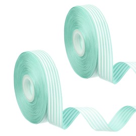 PATIKIL 50 Yards x 1" Christmas Striped Ribbon, 2 Pcs Light Green Candy Roll Fabric Wrapping Ribbons for Craft Wreath Birthday Wedding Festival Decoration