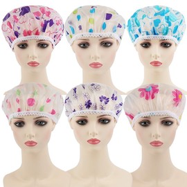 Pack of 6 Shower Caps for Women,Waterproof and Reusable Bath Cap, 28cm Width with Elastic Band,for Women Spa, Home Use, Hotel and Hair Salon, Portable Travel