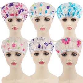 Pack of 6 Shower Caps for Women,Waterproof and Reusable Bath Cap, 28cm Width with Elastic Band,for Women Spa, Home Use, Hotel and Hair Salon, Portable Travel