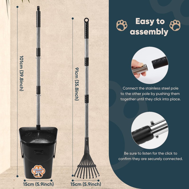 Ulugt Stainless Steel Dog Pooper Scooper,40" Long Handle Swivel Bin