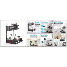 Maestrox 2-Pack L-Shaped Sliding Under-Sink Organizers, Designed for Tight Space
