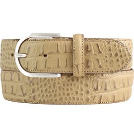 BELTINGER Women's Belt with Crocodile Embossed 4 cm Leather Belt for Women 40 mm Crocodile Look Crocodile Pattern 4 cm with Round Belt Clasp, Mud, Silver