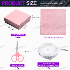 Swpeet 12Pcs Pink 3.5 x 3.5 x 1.2Inch Fan Pattern Cardboard Jewelry Gift Boxes with Scissors and Polyester Ribbon Assortment Kit, Necklace Earring Bracelet Boxes Gift Case for Jewelry Storage