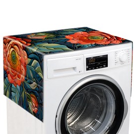Dustproof Washer and Dryer Covers for The Top Fridge Dust Cover,Anti-slip Washer Dryer Top Covers With Storage Pockets 22x51Inch (Flower-1, 22x51Inch)