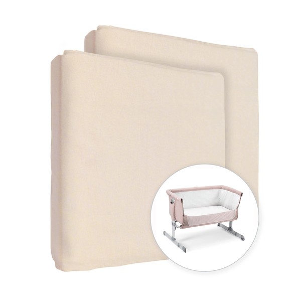 2X Jersey 100% Cotton Fitted Sheet for 90 x 55 cm Baby Bedside Crib Mattress (Cream)