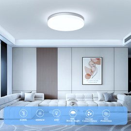 EASY EAGLE Ceiling Light LED Ceiling Light Flat 48 W 6500 K 4800 LM Cool White Round Bathroom Lamp IP44 Waterproof Modern Panel Lamp for Kitchen Living Room Cellar Lamp Bedroom Hallway Diameter 30 cm