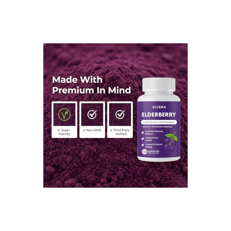 Elvera Elderberry Gut Support Complex - Organic Black Elderberry Soft