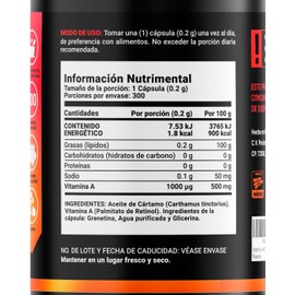Vitamina A - 300 Cápsulas Blandas | 1000 mcg por Porción | Suplemento Vegano con Aceite de Cártamo | B Life Company