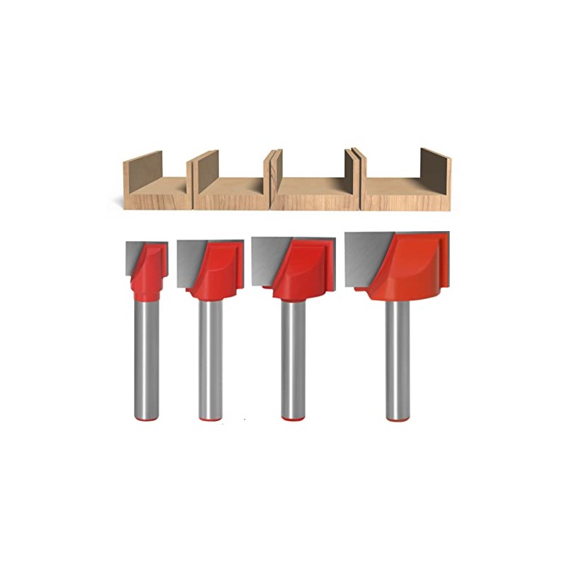 WSOOX 6mm Shank Bottom Cleaning Router Bit Set, 4-piece Slotting