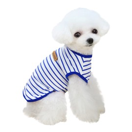 Pet Dog Striped T-Shirt for Small Dogs Cats Clothes Summer Cotton Shirt Puppy Clothes Sleeveless Vest Short Shirts S-XXL (Blue, XL)