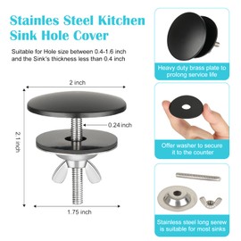 Xiboya textile 2 Pieces 2" Kitchen Sink Hole Cover Faucet Hole Cover Kitchen Sink Tap Hole Plate Stopper Cover Blanking Metal Plug for Sink Faucet Hole Leakage Prevention (Black)