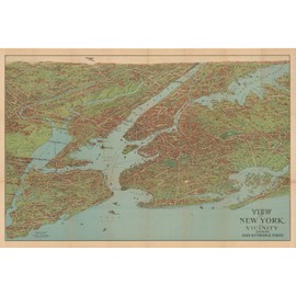 Historic Pictoric Map - New York City 1920 Bird's Eye View - Vintage Poster Art Reproduction - 24in x 16in