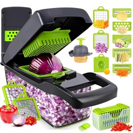Putsea Vegetable Chopper Pro, Putsea Mandoline Slicer – 7 Stainless Steel Blades for Onion, Potato, Salad – Safe, Easy Clean & Dishwasher Safe Kitchen Gadget – Ideal for Parents, RV