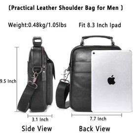 Leather Shoulder Bag for Men Casual Crossbody Bag Travel Vintage Messenger Bag Multi-function Handbag Satchel, Black