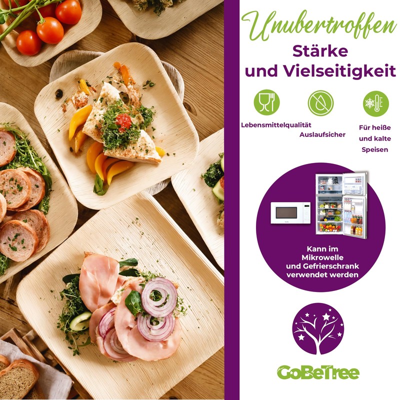 GoBeTree 25 Palm Leaf Plates 18 x 18 cm, Palm
