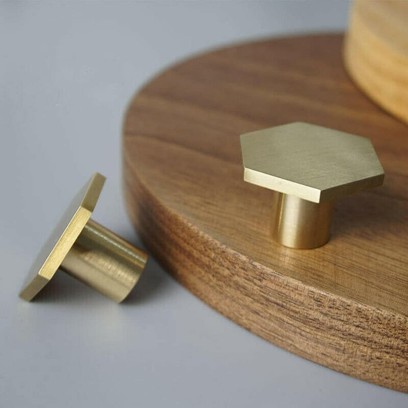 XNJIHWA 2Pcs Solid Brass Hexagon Knobs Hexagonal Gold Drawer Knobs