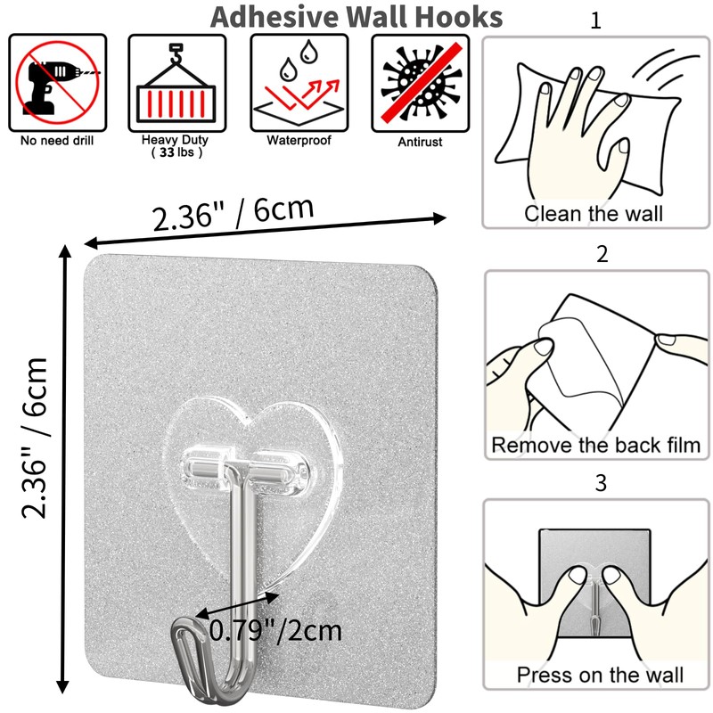DGYB 20 Pcs Adhesive Hooks for Hanging 22lb Self Adhesive