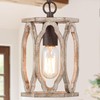 KSANA Farmhouse Pendant Light, Wood Rustic Cage Lantern Hanging Light