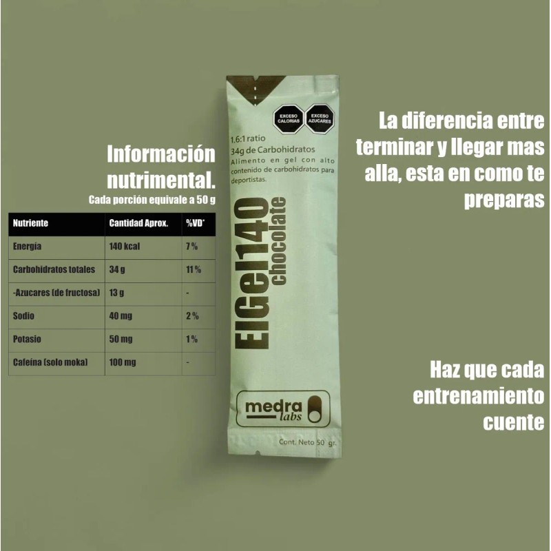 Gel Energético Deportivo 140cal 50g Cafeína Carbohidratos