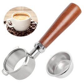 Bottomless Portafilter 54 mm Compatible with Breville 870/875/878/880 Sage Barista Espress Machine, Stainless Steel Filter Holder Including Strainer, Splicing Handle Made of Walnut Wood and Stainless