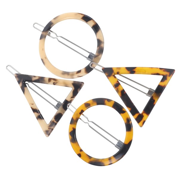 Beavorty Set of 4 Acrylic Hairpins Round Triangle Geometric Leopard