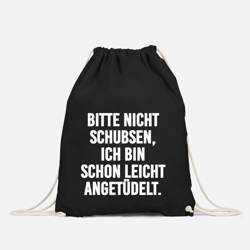 MoonWorks Gym Bag with German Text "Bitte nicht schubsen ich
