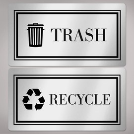 Avery Recycle and Trash Stickers, Metallic Recycle and Trash Signs for Bins, Containers, Trash Cans and Walls, Waterproof, UV Resistant, Preprinted, 2" x 3.75", 8 Total