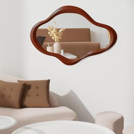 OSMall Irregular Cloud Wall Mirror, Asymmetrical Wood Frame Wavy Mirrors,24"x 32" Mid Century Modern Wooden Framed Decorative Funky Mirror for Living Room Bedroom Entryway and Bathroom