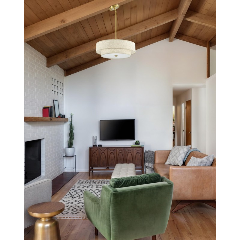 VONLUCE Modern Chandeliers, 18" Drum Chandeliers with 2-Layer Fabric Shade,