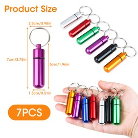 Pack of 7 Portable Mini Pill Boxes, Aluminium Alloy Pill Bottle, 7 Colours in 7 Days, Pill Box with Keyring, Waterproof Capsule, Pill Box, Pill Holder for Travel, Camping